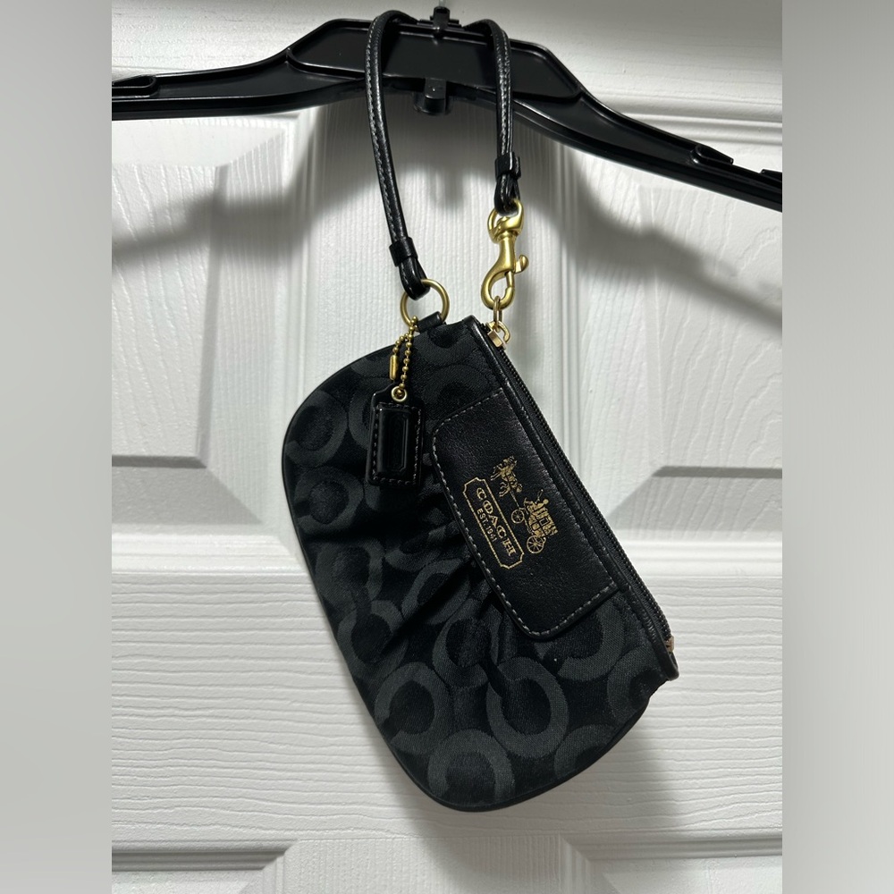 Coach Black Signature Wristlet with Gold Hardware